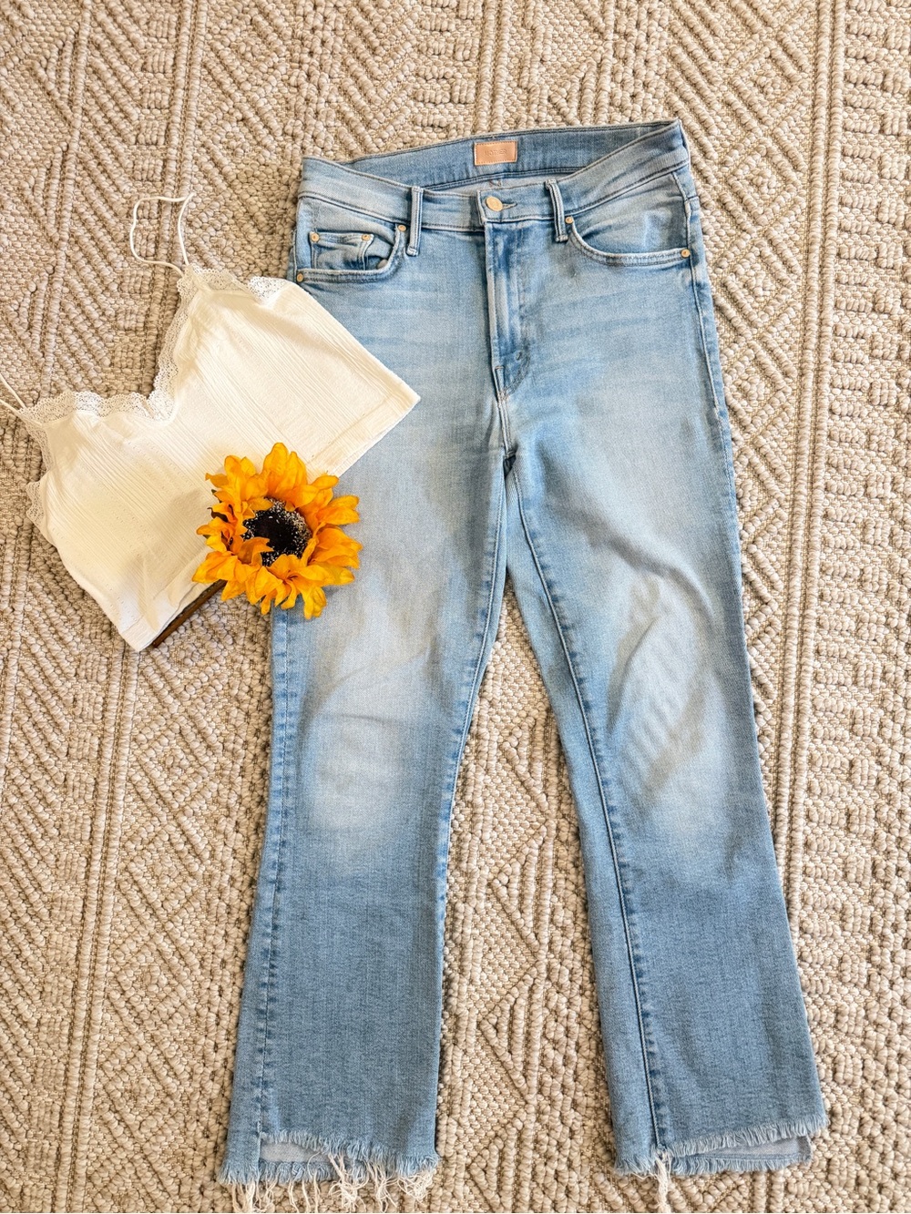 MOTHER Light Blue Ankle Crop High-Rise Jeans